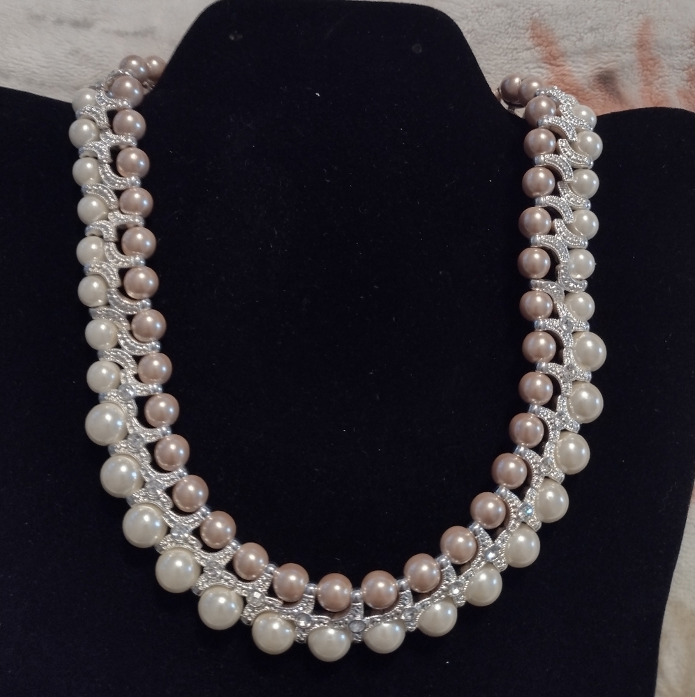 Pearl and rhinestone choker style bridal Necklace